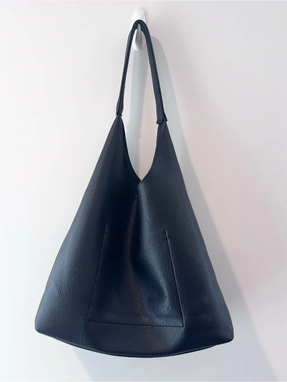Soft Vegan Leather Shoulder Handbag Slouch Tote Purse - Black